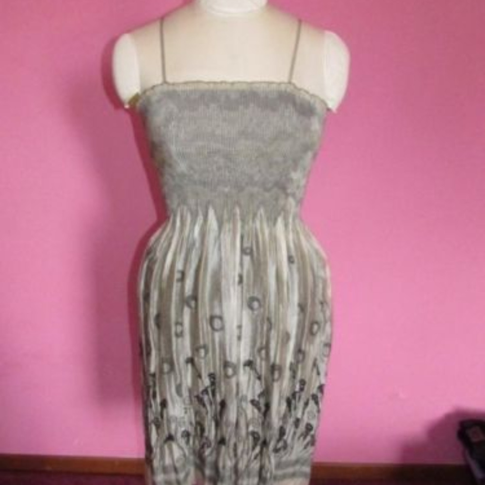 Sundress Halter Spaghetti Strap Dress Gray Floral Medium